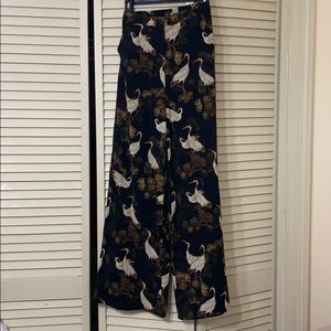 Wide Leg Crane Print Pants